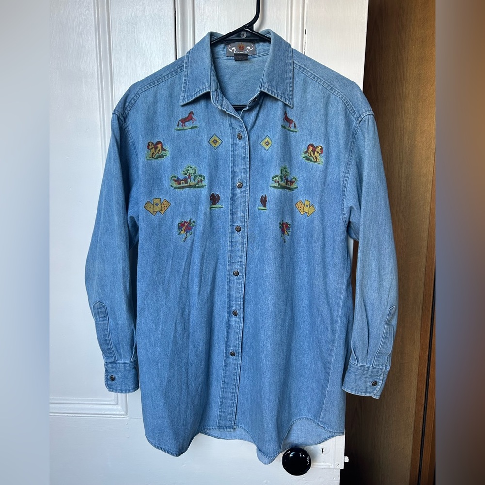 Vintage Embroidered Western-Style Denim Shirt